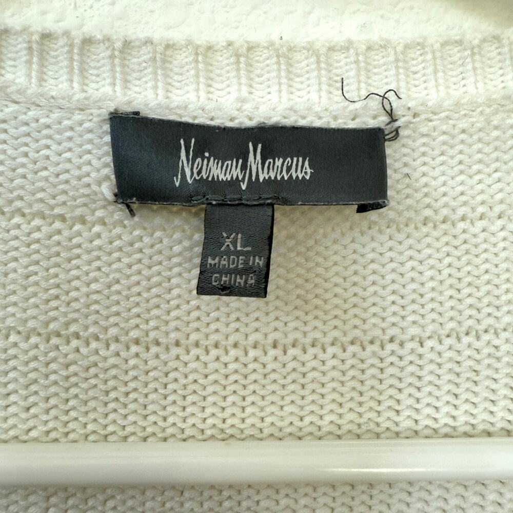 NEIMAN MARCUS Zip Cardigan Sweater White XL Cotton Rayon Cable Knit Elegant - Picture 2 of 5